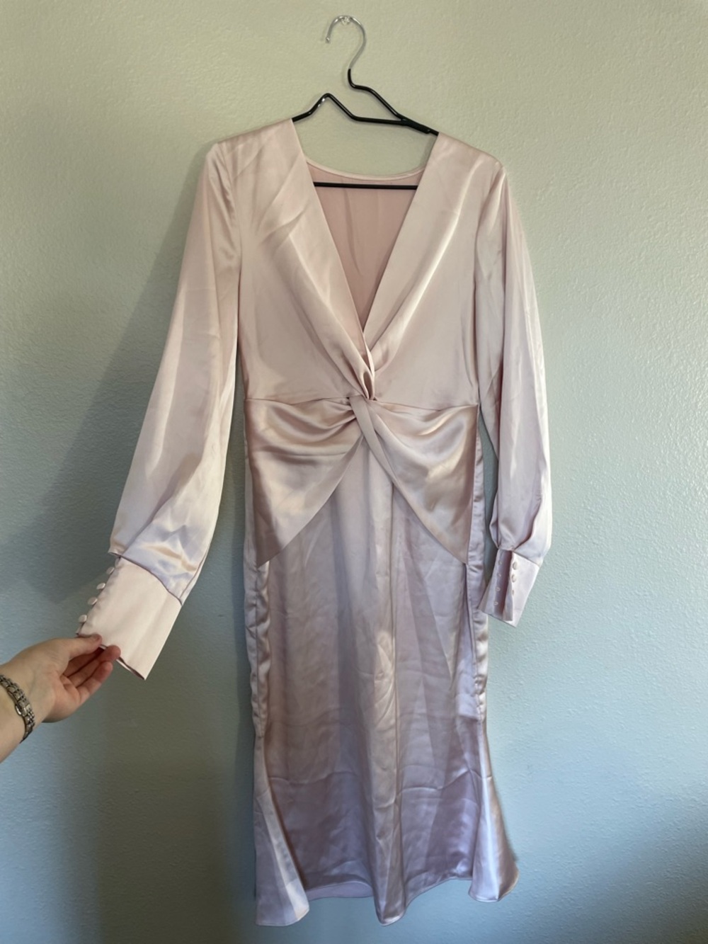 Satin Twist-Front Midi Dress - Blush
